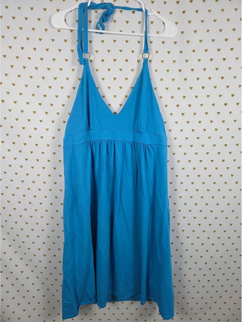 Vintage Victoria's Secret Bra Top Halter Dress Blue XL Built In Bra Y2K